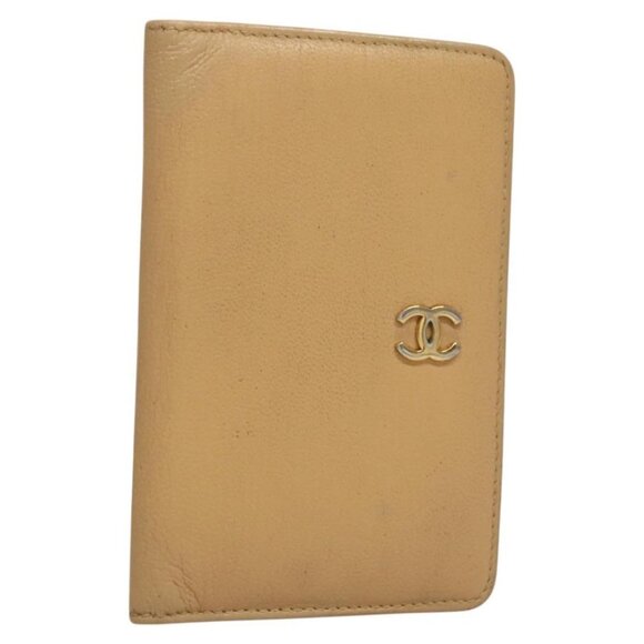 CHANEL COCO Mark Card Case Leather Beige CC Auth 117664 - Picture 1 of 16